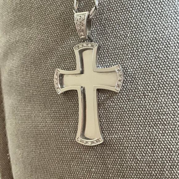 Tattoo of You Mirror+Diamond Cross Pendant Men's Necklace - Picture 2 of 9